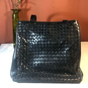 Italian leather weaved black bag